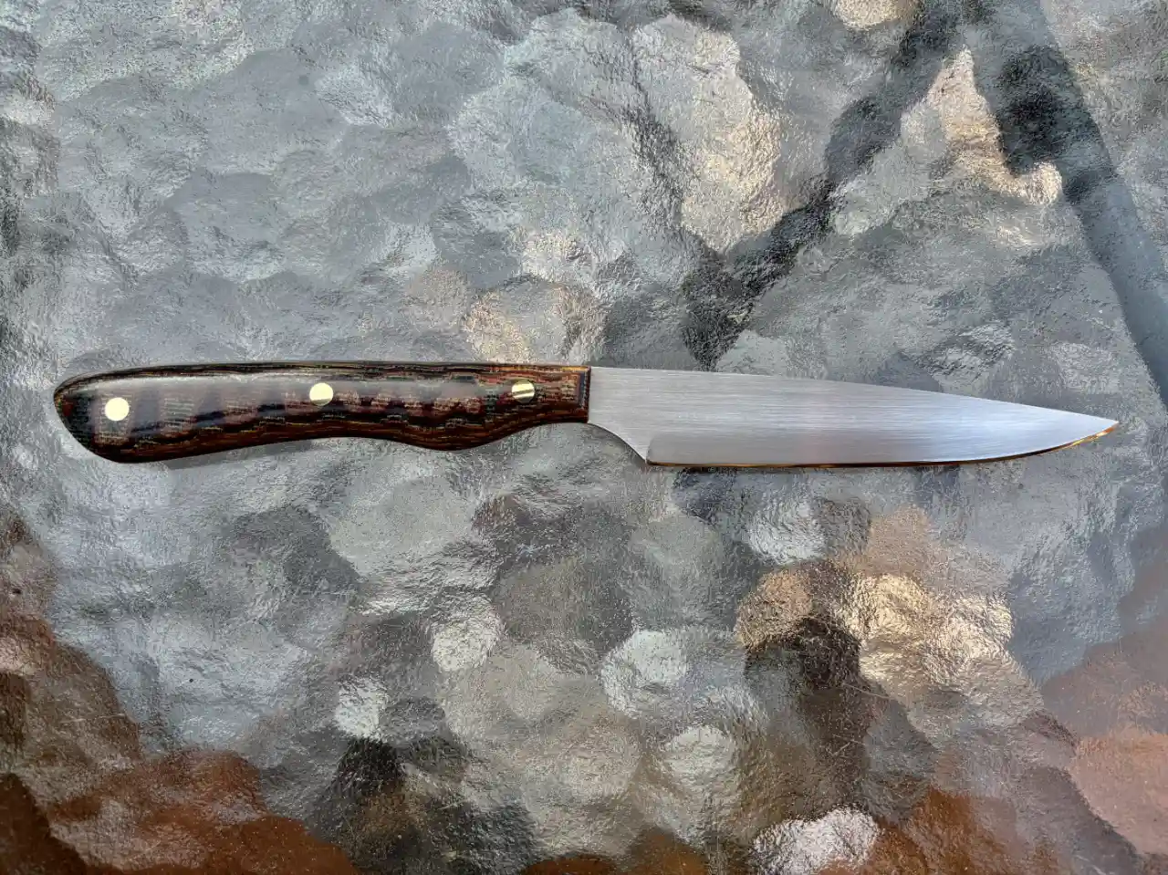 Bird and trout knife with python micarta handles - rear view