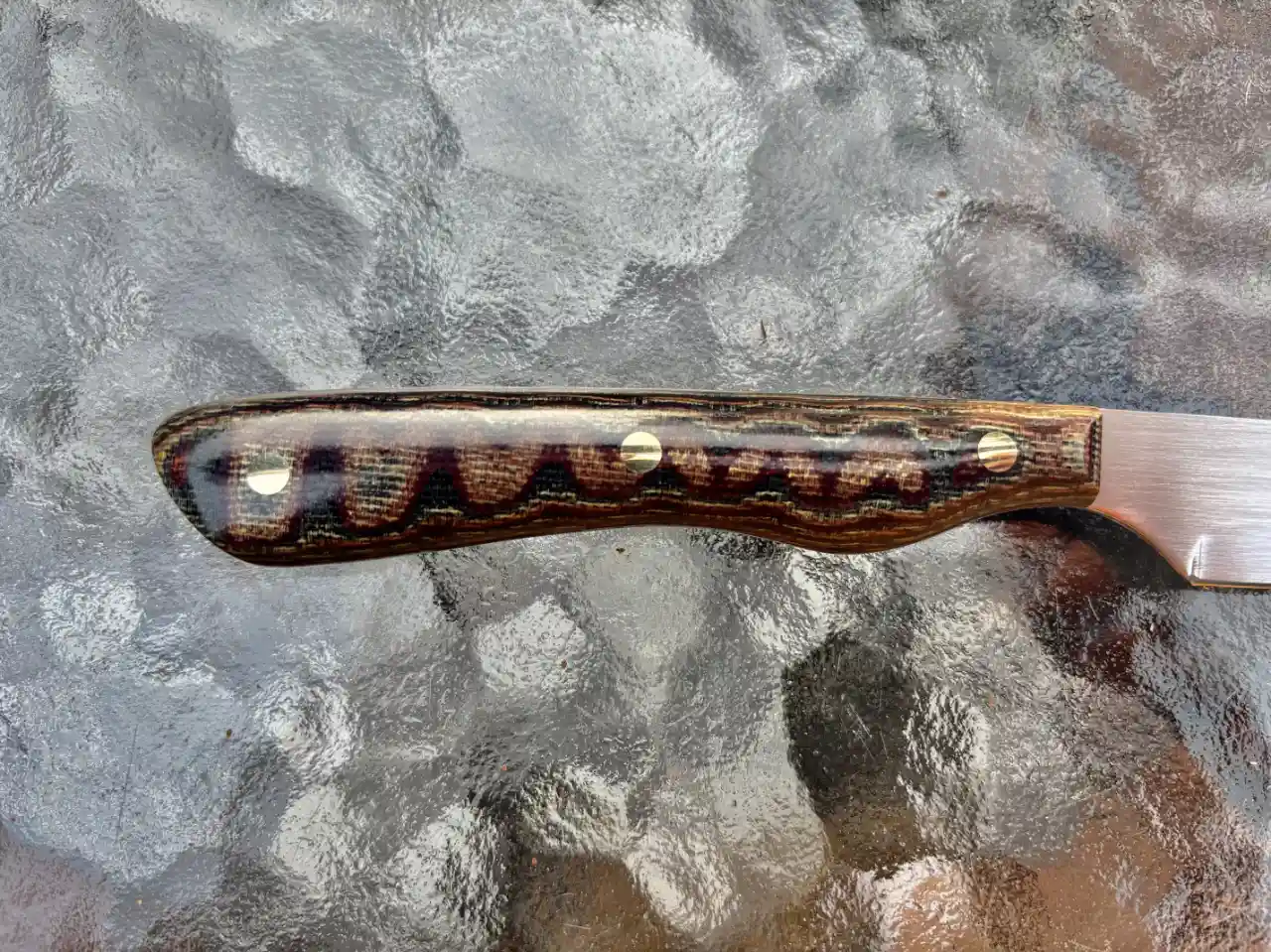 Bird and trout knife with python micarta handles - closeup of handle, rear view