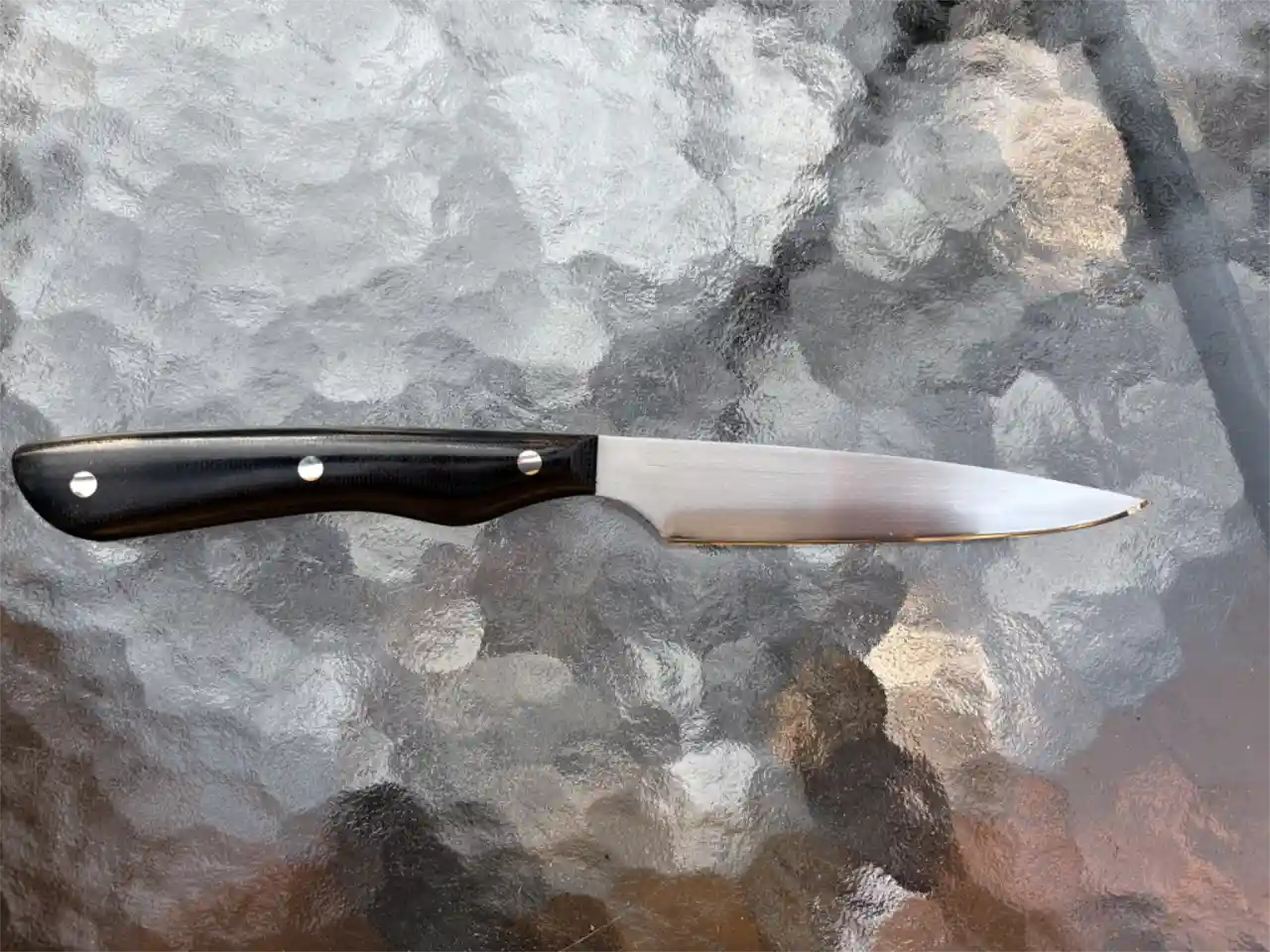 Bird and trout knife with black micarta handles - rear view