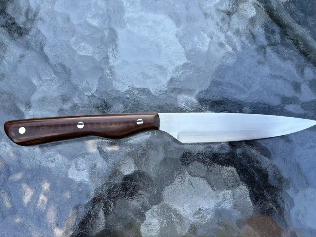 Bird and trout knife with stabilized snakewood handles - rear view