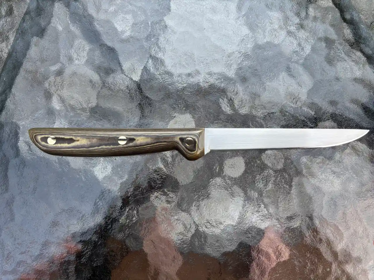 Kitchen boning knife with tri-color Richlite handles - rear view
