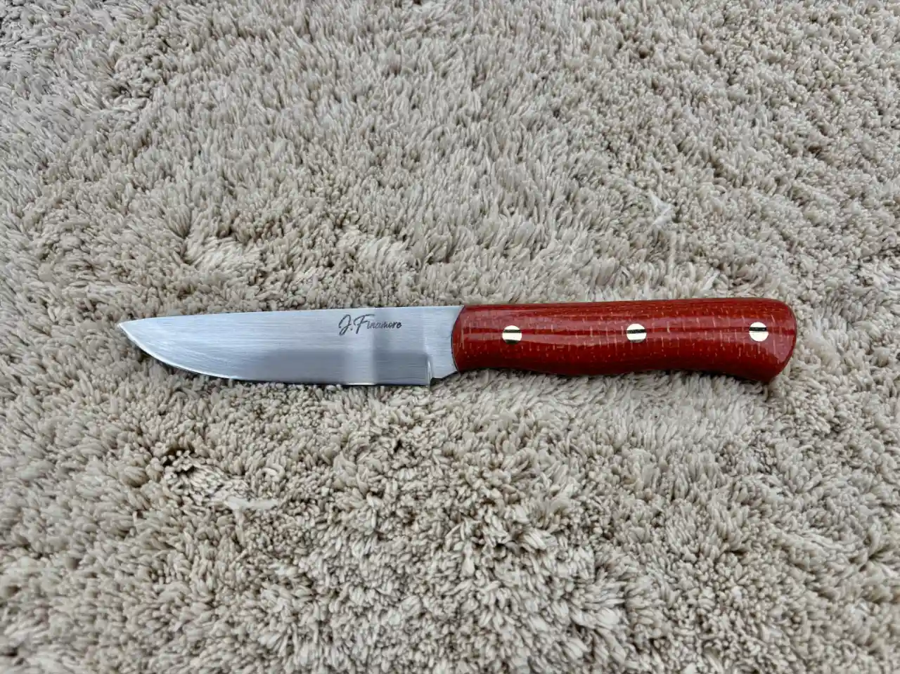 Kitchen paring knife with Sedona colored micarta handles - front view