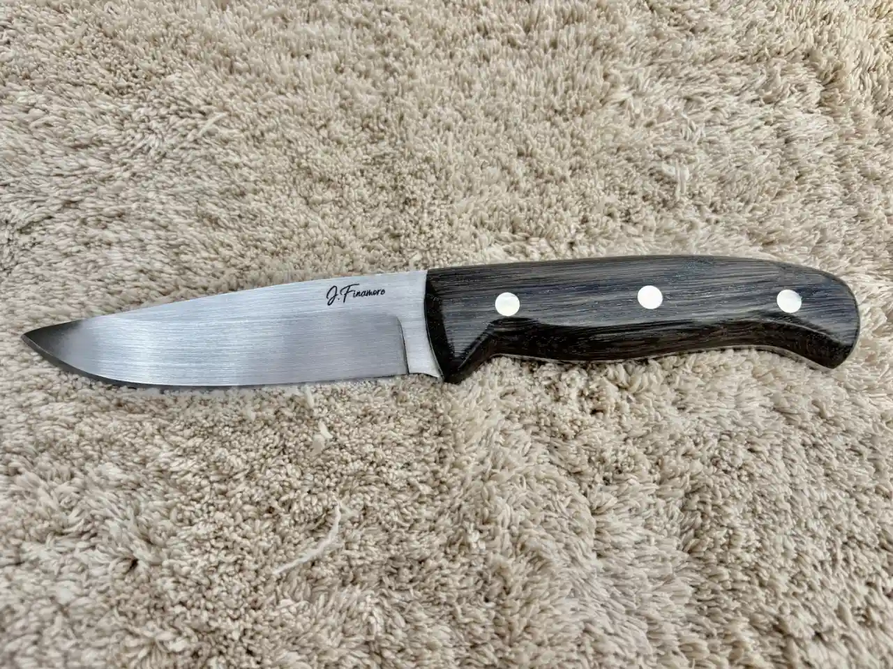 Bushcraft knife with bog oak handles - front view