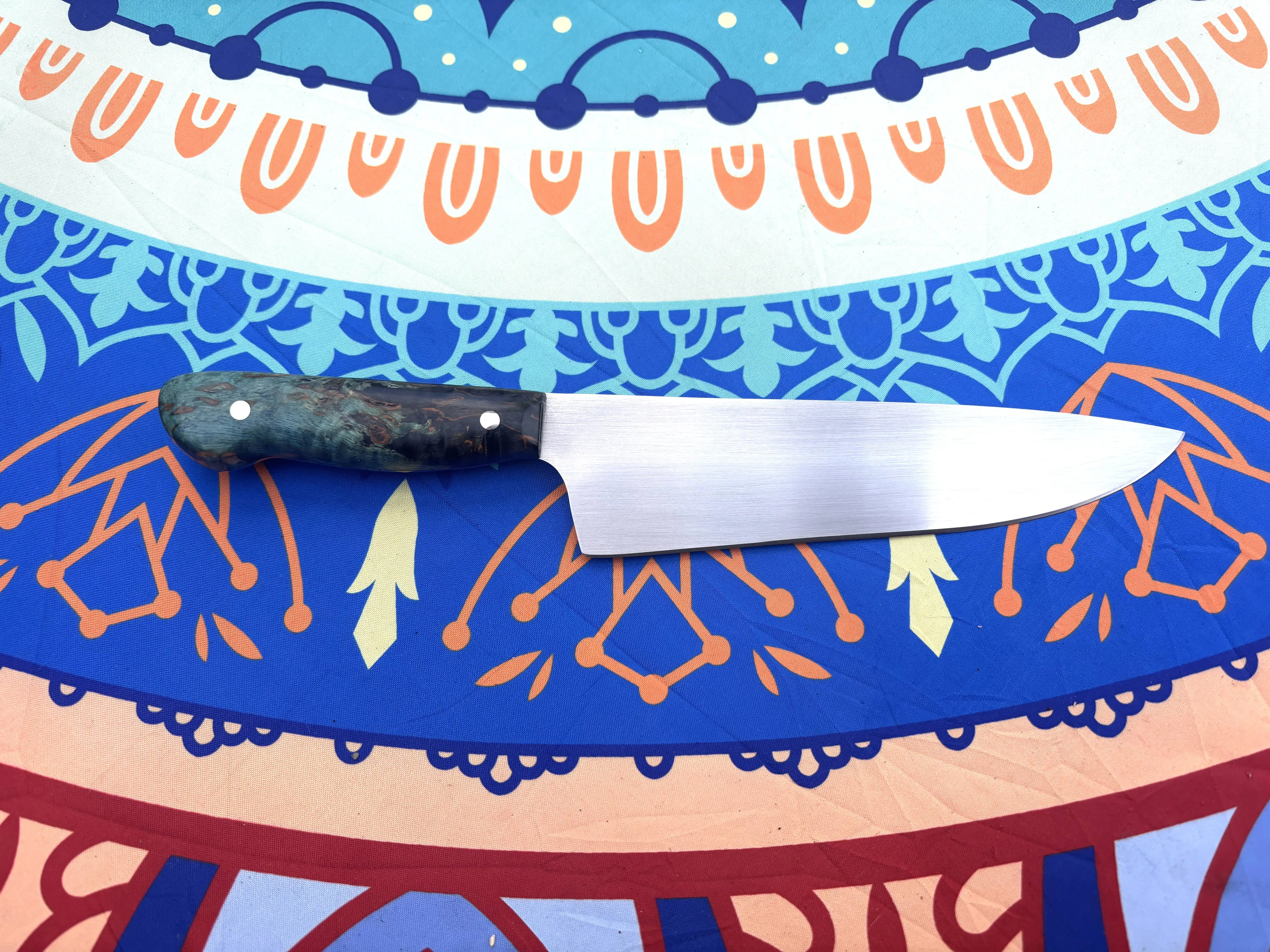 Chefs knife with stabilized karelian birch wood handles - Rear view