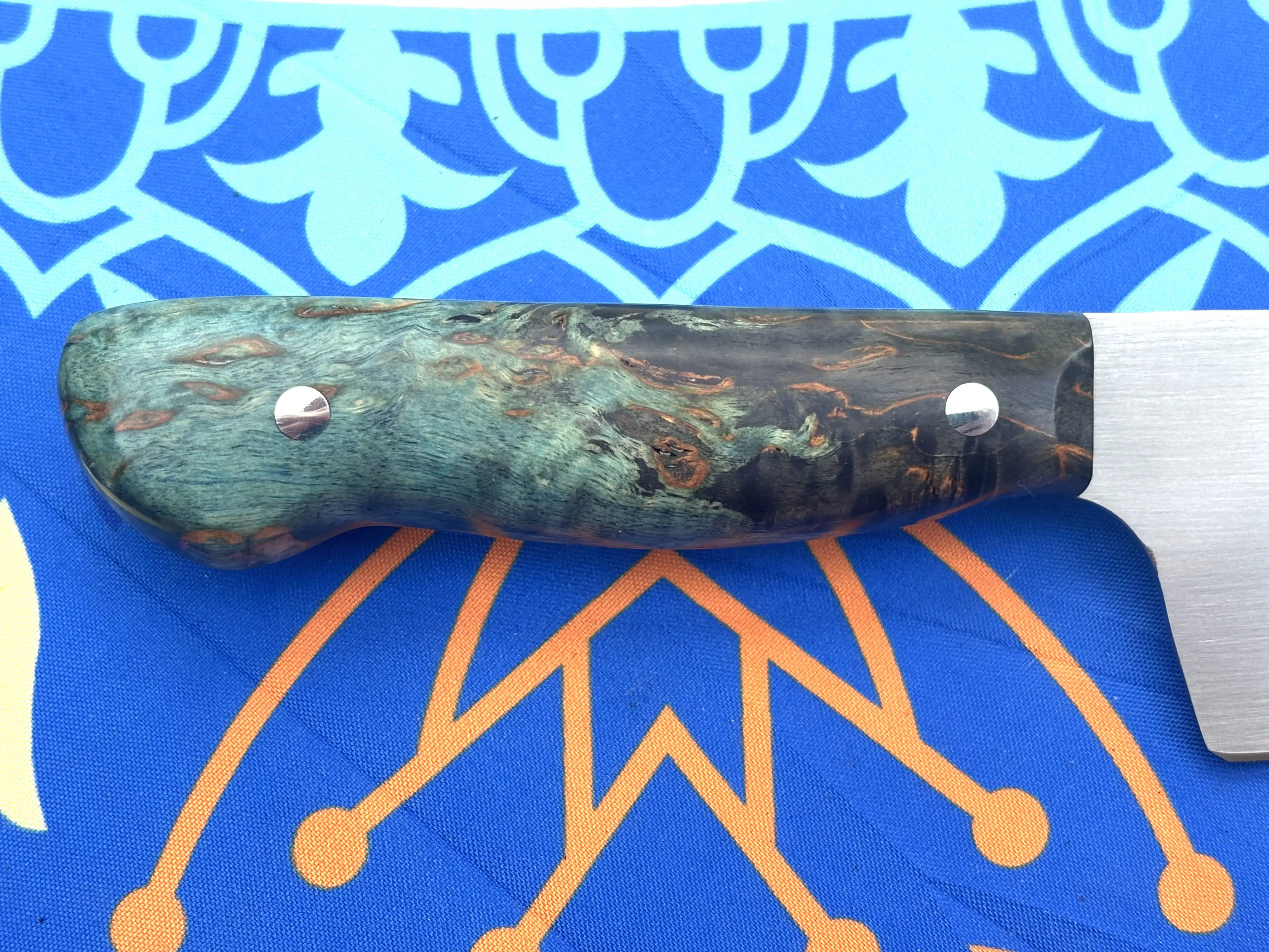 Chefs knife with stabilized karelian birch wood handles - Rear handle view