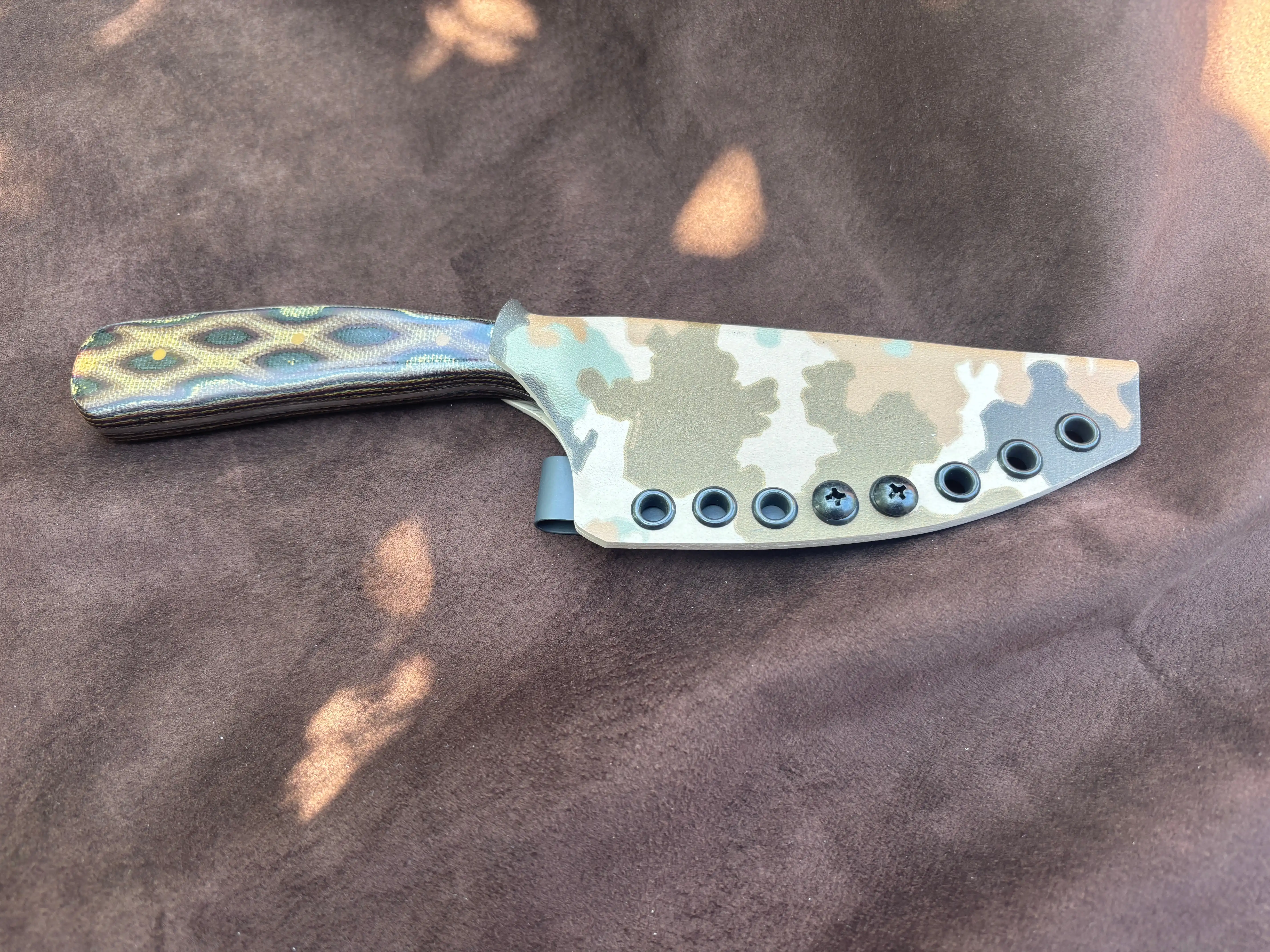 Sharpfinger Knife with Python Micarta Handles - Sheath View