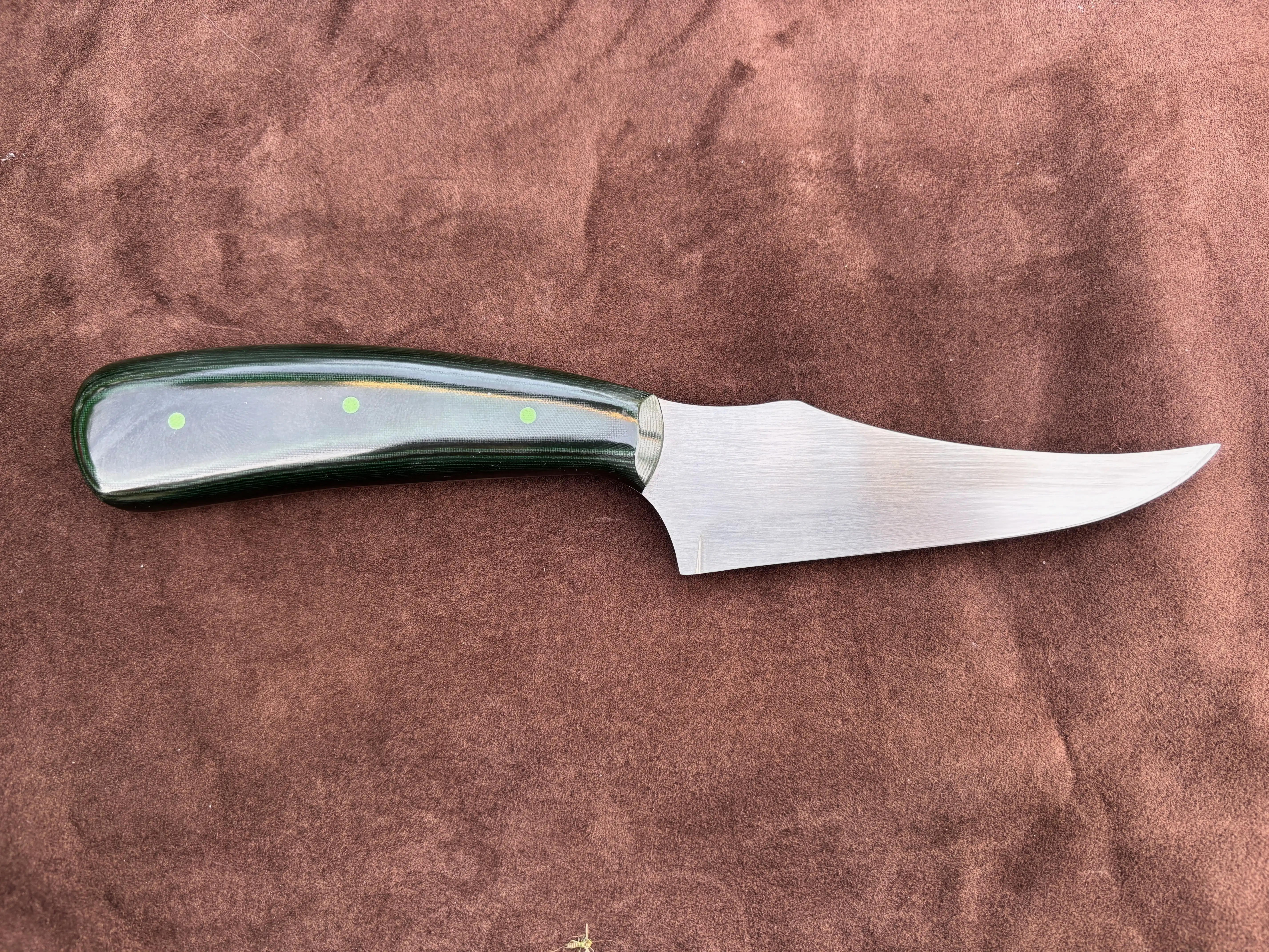 Sharpfinger Knife with Emerald Green Micarta Handles - Rear View